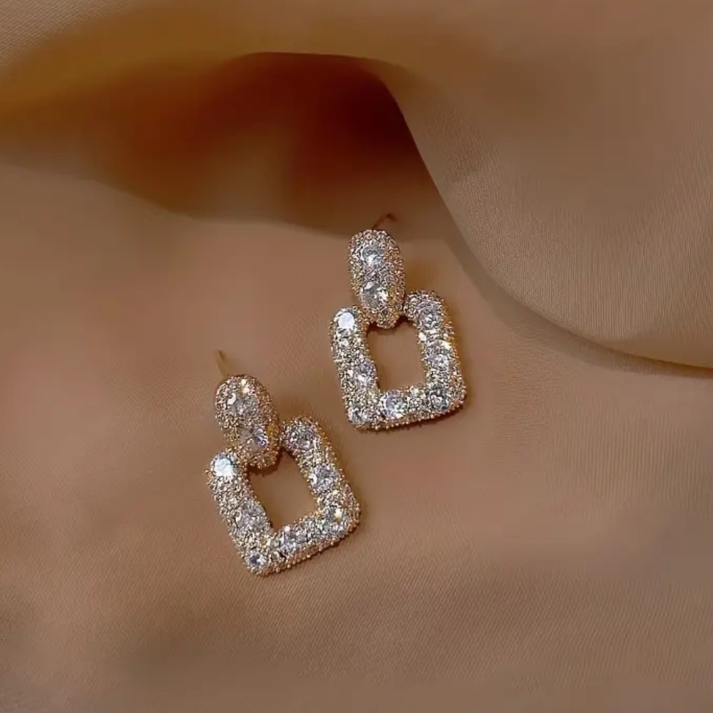 NEW Square Geometrical Diamond Gold 18k Drop Earrings